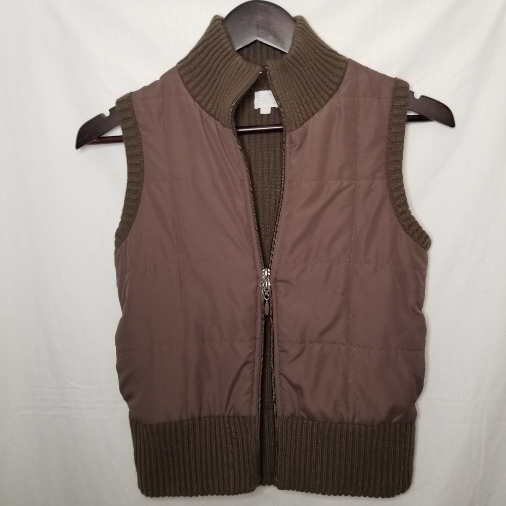 SUZY SHIER puffy double two way zip up brown vest